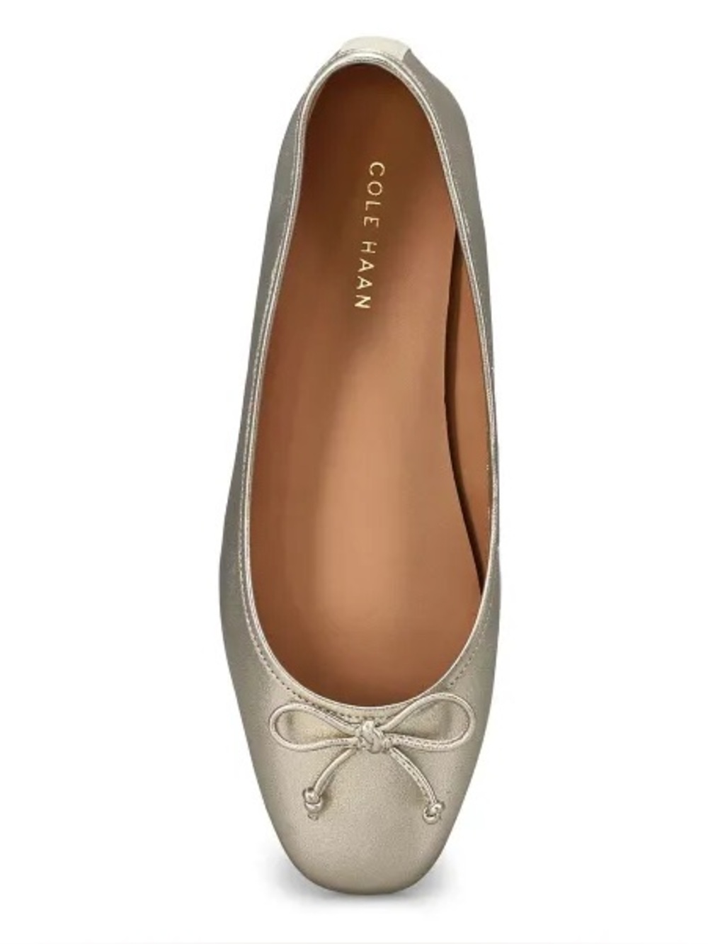 Cole Haan Soft Leather Ballerina Flat Square Toe ‘Yara’ Bow Gold shoes size 6.5